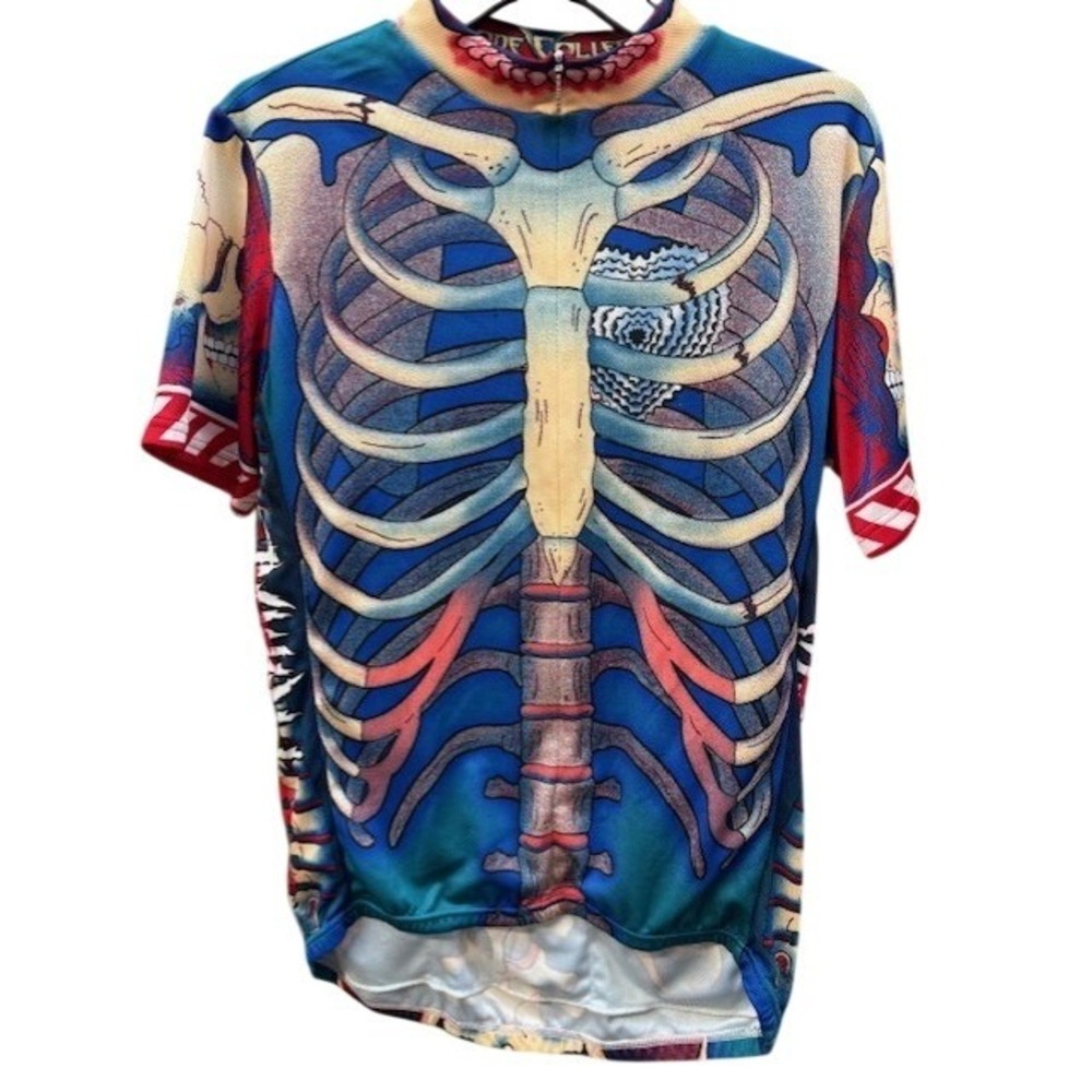 Primal Wear The Bone Collector Skeleton Cycling Jersey Mens Large Blue Red Skull